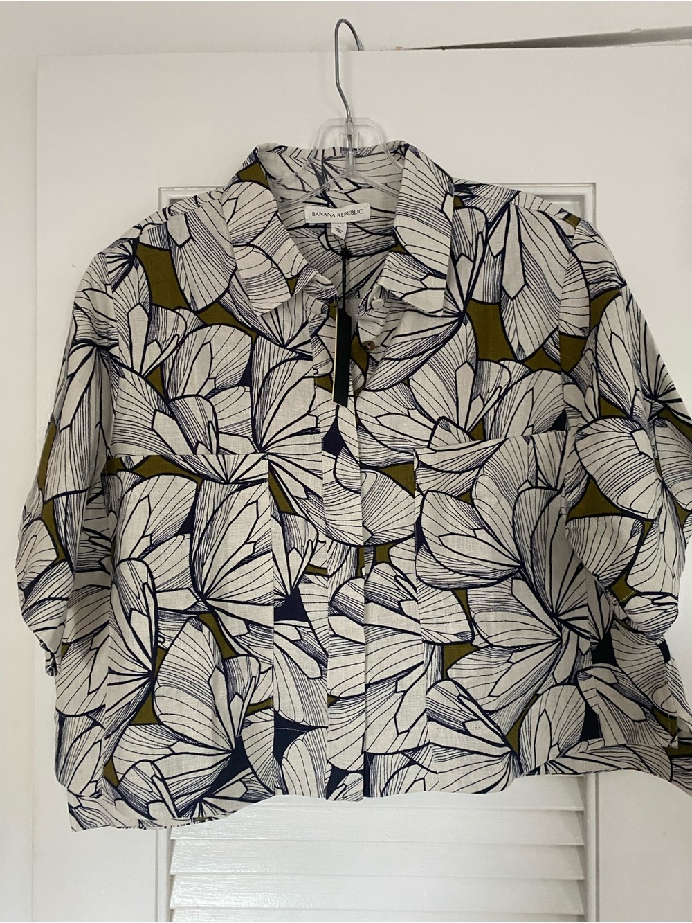 Banana Republic Ivory Boxy Linen Crop Floral Top Shirt - Picture 2 of 8